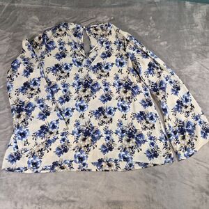LUSH Women's Blue Floral V-Neck Bell Sleeve Top Size Small Vintage 1990's to Y2K